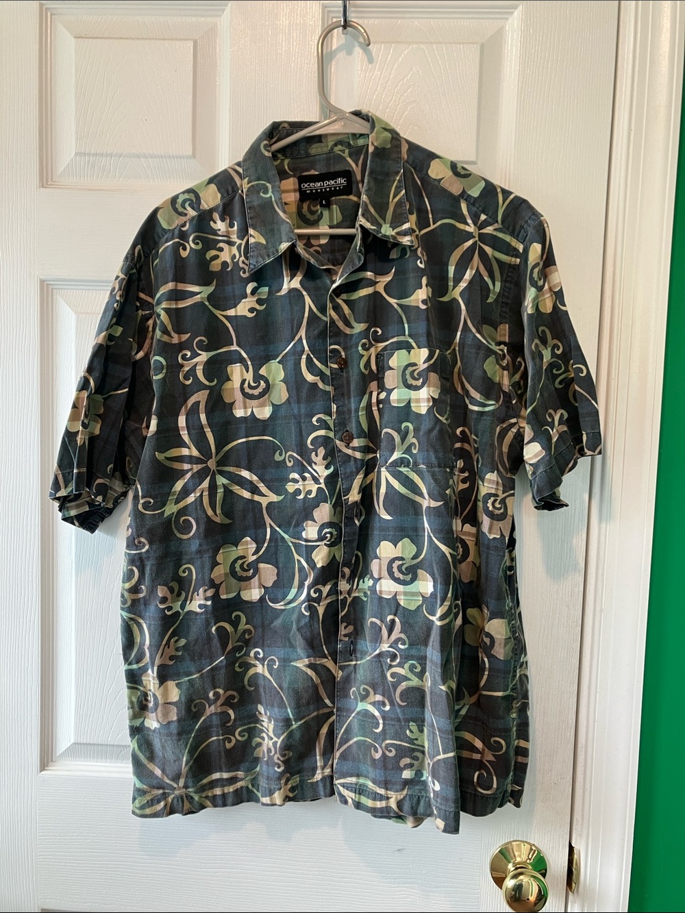 Ocean Pacific vintage Hawaiian print shirt large short sleeve button front